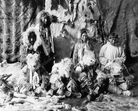 Eskimos With Wolf Heads 1914 Vintage 8x10 Reprint Of Old Photo - Photoseeum