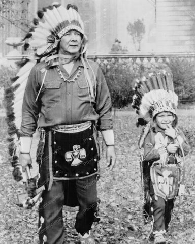 Indian Chief In Headress & Smiling Son! 8x10 Reprint Of Old Photo - Photoseeum