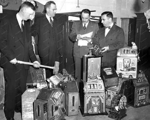 Slot Machines Confiscated & Counted for Destruction 8x10 Reprint Of Old Photo - Photoseeum