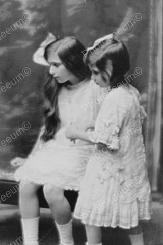 Two Young Victorian Girls Gazing Portrait 4x6 Reprint Of Old Photo - Photoseeum