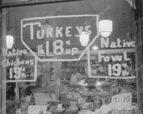 Grocery Store Window Turkey 18¢ per lb 1940 Vintage 8x10 Reprint Of Old Photo - Photoseeum