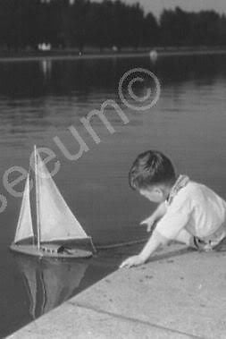 Adorable Small Boy With Toy Sailboat 4x6 Reprint Of Old Photo - Photoseeum