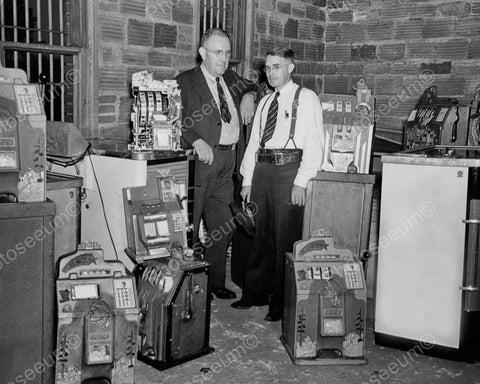 Police Inspect Seized Slot Machines Vintage 8x10 Reprint Of Old Photo - Photoseeum