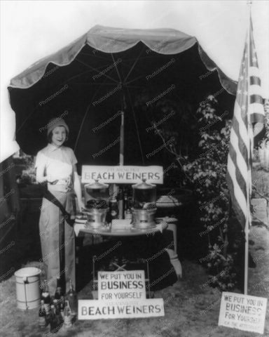 Lady With Beach Weiners Hot Dog Stand Vintage 8x10 Reprint Of Old Photo - Photoseeum