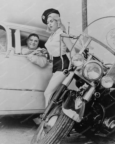 Jayne Mansfield Posed as Motorcycle Cop 8x10 Reprint Of Old Photo - Photoseeum