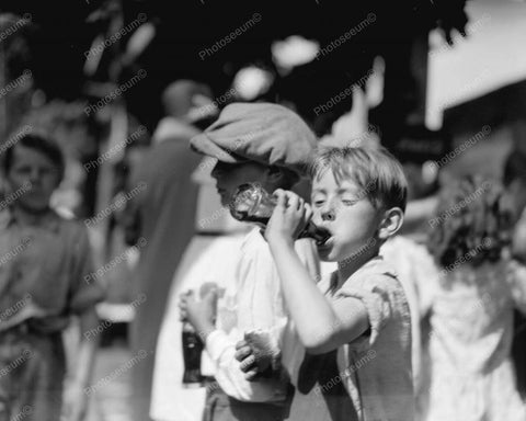 Child Having a Hot Dog & Coke 1929 Vintage 8x10 Reprint Of Old Photo - Photoseeum