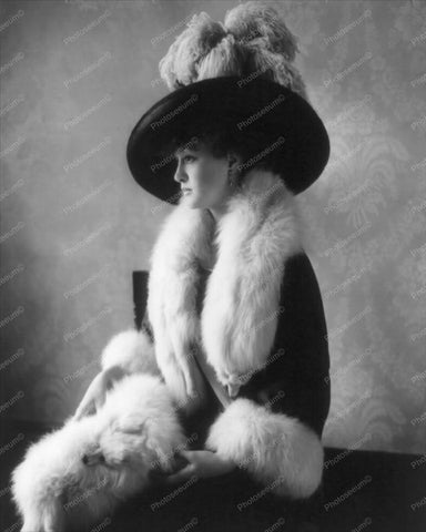 Lady Dressed In Furs and Large Hat 1900s 8x10 Reprint Of Old Photo - Photoseeum