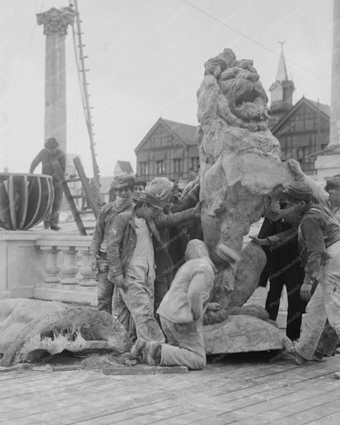 Boys Admire Coney Island Lion Statue 8x10 Reprint Of Old  Photo - Photoseeum