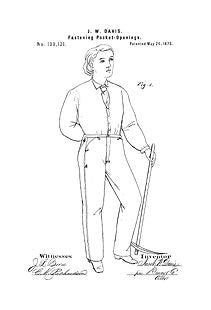 USA Patent for 1870's Blue Jeans by Levi Strauss Drawings - Photoseeum