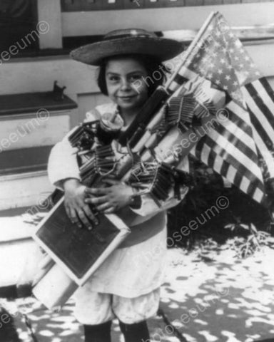 Little Girl &  U.S. Flags July 4th 1900s 8x10 Reprint Of Old Photo - Photoseeum