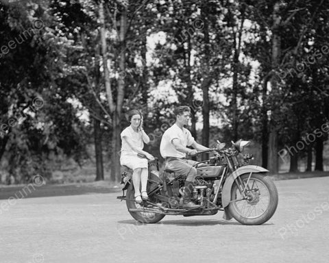 Young Couple Riding Excelsior Motorcycle 1920 Vintage 8x10 Reprint Of Old Photo - Photoseeum
