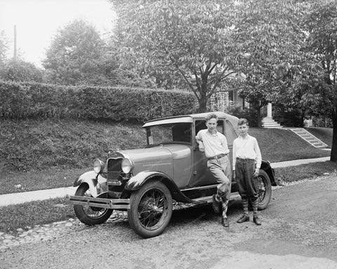 Boys Standing  Next To Ford Automobile 8x10 Reprint Of Old Photo - Photoseeum