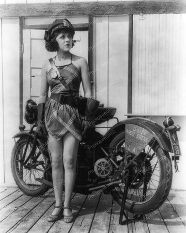 Police Girl By Her Motorcycle Vintage 8x10 Reprint Of Old Photo - Photoseeum