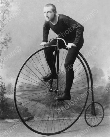 Man Riding Early Bicycle Vintage Bike 8x10 Reprint Of Old Photo - Photoseeum