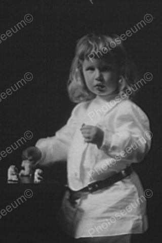 Cute Little Blond Girl Plays With Figures 4x6 Reprint Of Old Photo - Photoseeum