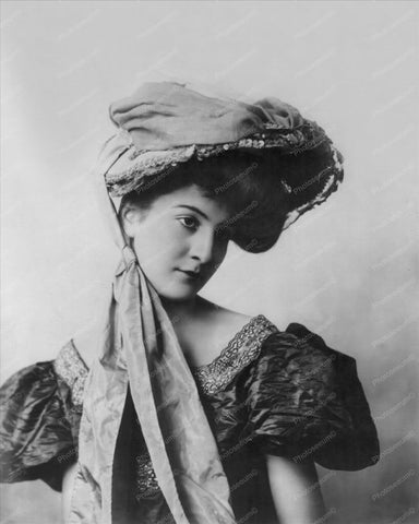 Victorian Lady In Flowing Hat 1900s 8x10 Reprint Of Old Photo - Photoseeum