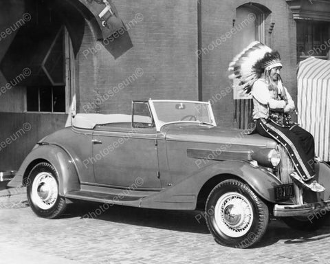 Indian Sits On 1934  Pontiac Convertible 8x10 Reprint Of Old Photo - Photoseeum