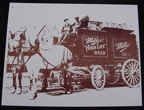 Miller High Life Beer Horse & Wagon Vintage Sepia Card Stock Photo 1920s - Photoseeum
