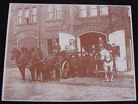 Fire Truck Station No 17 with Pumper Vintage Sepia Card Stock Photo 1900s - Photoseeum