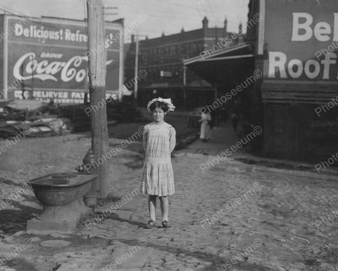 Girl Posing In Front Of Coca Cola Sign 1911 Vintage 8x10 Reprint Of Old Photo - Photoseeum