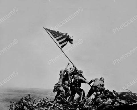 US Soldiers Raising Flag Vintage 8x10 Reprint Of Old Photo - Photoseeum