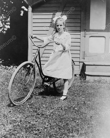 Girl With Vintage Bike 1920s Vintage 8x10 Reprint Of Old Photo - Photoseeum