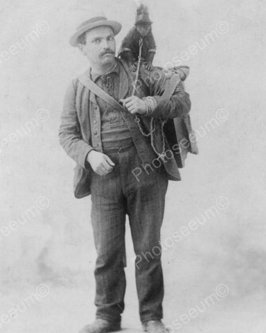 Organ Grinder Poses With Monkey 1890 8x10 Reprint Of Old Photo - Photoseeum