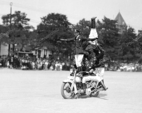 Police  Motorcycle Stunt 1937 Vintage 8x10 Reprint Of Old Photo - Photoseeum