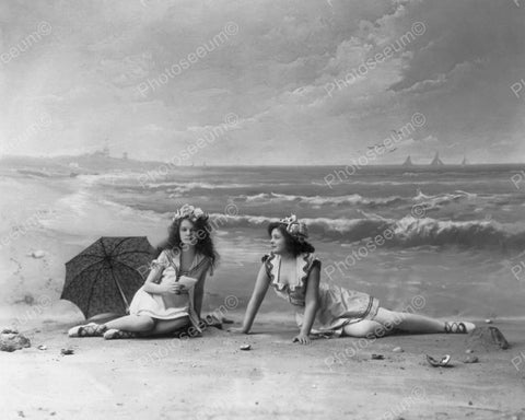 Beautiful Victorian Girls Pose At Beach 8x10 Reprint Of Old Photo - Photoseeum