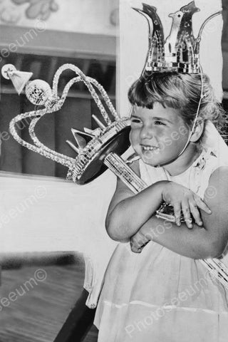 Smiling Girl Plays Dress Up Queen! 4x6 Reprint Of Old Photo - Photoseeum