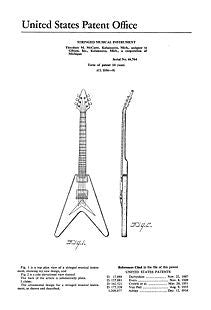 USA Patent Gibson Flying V Electric Guitar 1950's Drawings - Photoseeum