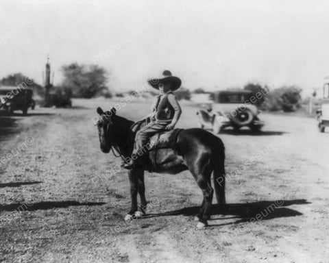 Little Cowboy Sits On Pony 8x10 Reprint Of Old Photo - Photoseeum