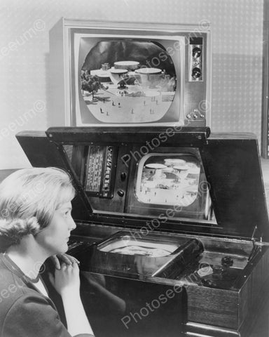 Lady Watching 2 TVs At Same Time 1950s Vintage 8x10 Reprint Of Old Photo - Photoseeum