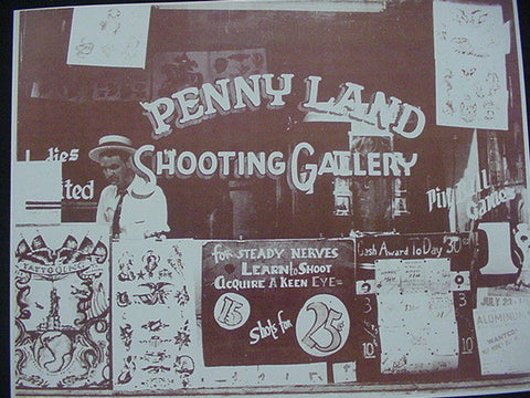 Pennyland Shooting Gallery & Tattoo Parlour Sepia Card Stock Photo 1950's - Photoseeum