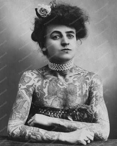 Victorian Lady Covered In Tattoos 8x10 Reprint Of Old Photo - Photoseeum