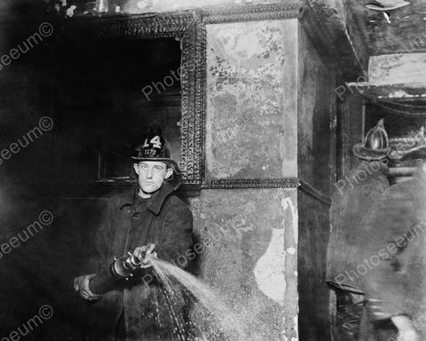 Fireman Fights Fire With Water Hose 1900 8x10 Reprint Of Old Photo - Photoseeum