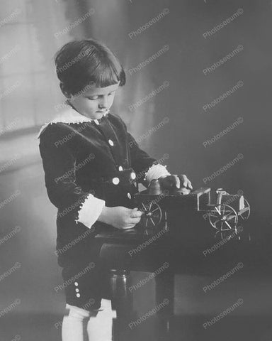 Boy Playing With Very Old Toy Car 8x10 Reprint Of Old Photo - Photoseeum