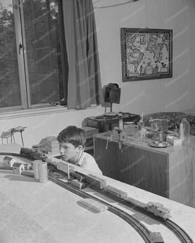 Small Boy With Model Train Vintage 8x10 Reprint Of Old Photo - Photoseeum