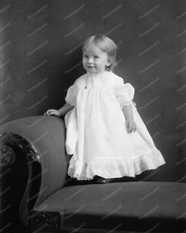 Beautiful Baby On Antique Couch Portrait 8x10 Reprint Of Old Photo - Photoseeum