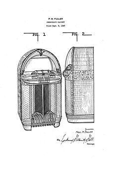 USA Patent Fuller 1100 Wurlitzer Jukebox 1940's Drawings - Photoseeum