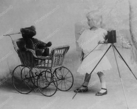 Photo Shoot With Teddy Bear In Carriage 1907 Vintage 8x10 Reprint Of Old Photo - Photoseeum