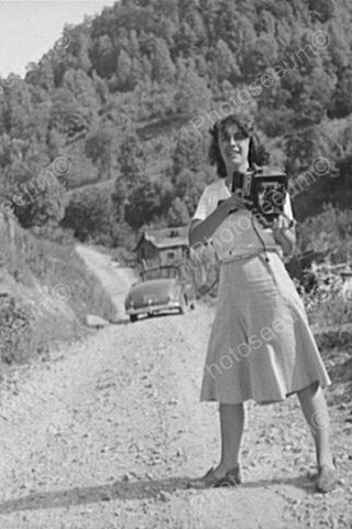 Lady Photographer Poses w Vintage Camera 4x6 Reprint Of Old Photo - Photoseeum