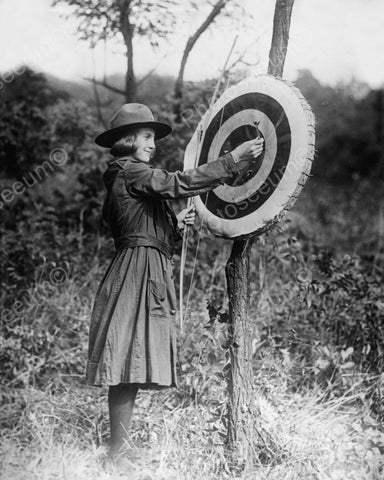 Girl Scout With Archery Target Vintage 8x10 Reprint Of Old Photo - Photoseeum