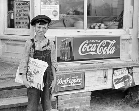 Young Newspaper Boy With Coca Cola Sign 8x10 Reprint Of Old Photo - Photoseeum