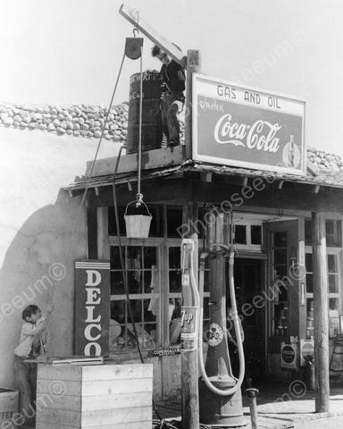 Boy Plays On Gas & Oil Roof wCoke Sign 8x10 Reprint Of Old Photo - Photoseeum