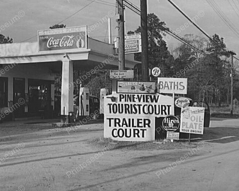 Trailer Park Gas Station w Soda Signs 8x10 Reprint Of Old Photo - Photoseeum