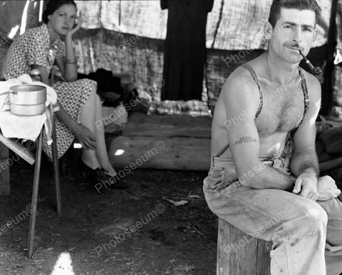 Shirtless Man With Sin Tattoo & Pipe 8x10 Reprint Of Old Photo - Photoseeum