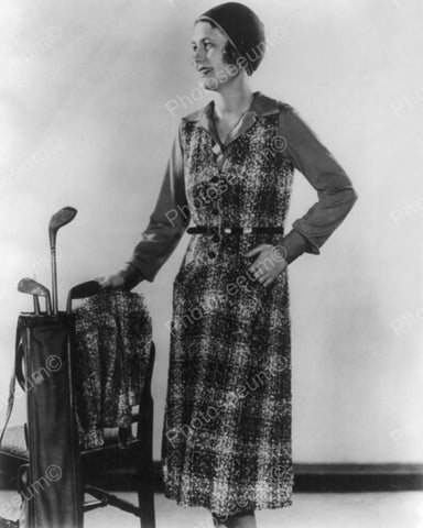 Woman Modelling Outfit & Golf Clubs In Bag Vintage 8x10 Reprint Of Old Photo - Photoseeum