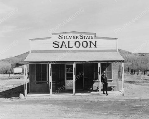 Silver State Saloon With Cowboy 8x10 Reprint Of Old Photo - Photoseeum