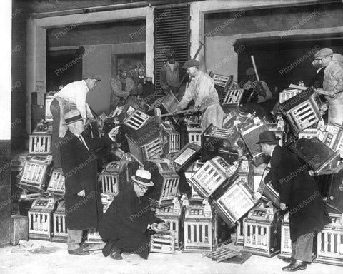 Slot Machines Destroyed By Federal Agents 1930 Vintage 8x10 Reprint Of Old Photo - Photoseeum